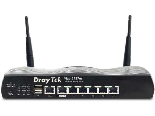 Draytek Vigor 2927ac - Trådløs ruter 5-port svitsj - 1GbE - WAN-porter: 2 - Wi-Fi 5 - Dobbeltbånd