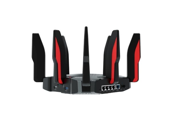 TP-Link ARCHER GX90, Wi-Fi 6 (802.11ax), Tri-band (2,4 GHz / 5 GHz / 5 GHz), Nätverksansluten (Ethernet), Svart, Bordsrouter