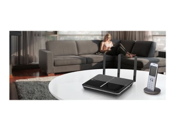 TP-Link Archer VR2100v V1 - Trådlös router - DSL-modem 4-ports-switch - 1GbE - WAN-portar: 2 - Wi-Fi 5 - Dubbelband - VoIP-telefonadapter (DECT)
