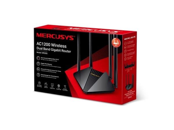 Mercusys MR30G, Wi-Fi 5 (802.11ac), Dobbelbånd (2.4 GHz / 5 GHz), Ethernet/bredbåndsforbindelse, Sort, Frittstående router
