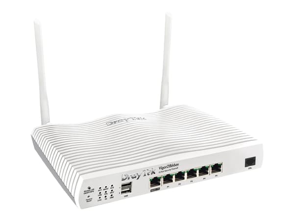 Draytek Vigor 2866AX: Gfast Modem-Firewall, Wi-Fi 6 (802.11ax), Kaksitaajuus (2,4 GHz/5 GHz), Ethernet LAN, Harmaa, Pöytäreititin