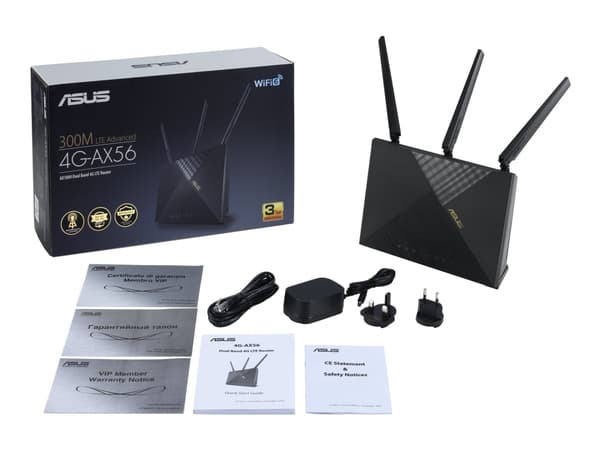 ASUS 4G-AX56 - Trådlös router - WWAN 4-ports-switch - 1GbE - Wi-Fi 6 - Dubbelband tjänst ingår ej