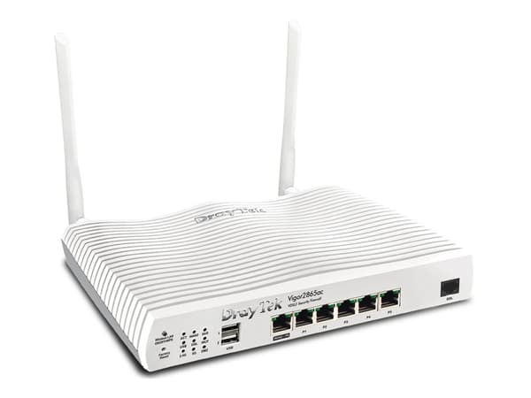 Draytek Vigor 2865ax - Trådløs ruter - DSL-modem 6-porters svitsj - 1GbE, PPP - WAN-porter: 2 - Wi-Fi 6 - Dobbeltbånd - veggmonterbar