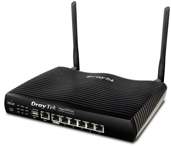 DrayTek Vigor2927ax, Wi-Fi 6 (802.11ax), Dobbelbånd (2.4 GHz / 5 GHz), Ethernet/bredbåndsforbindelse, Sort, Frittstående router