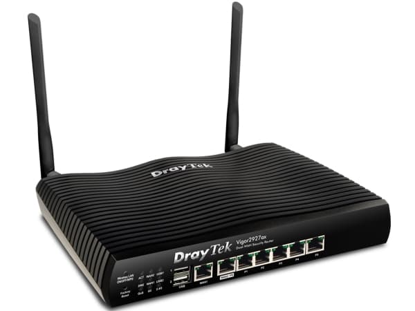 DrayTek Vigor2927ax, Wi-Fi 6 (802.11ax), Dobbelbånd (2.4 GHz / 5 GHz), Ethernet/bredbåndsforbindelse, Sort, Frittstående router