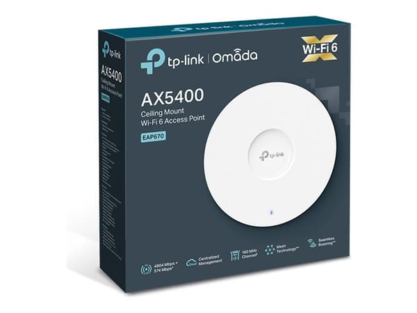 TP-Link Omada EAP670 V1.26 - Trådløst tilgangspunkt - Wi-Fi 6 - 2.4 GHz, 5 GHz - skystyring - vegg/tak-monterbar - for Omada OC200, OC300; Omada Clou