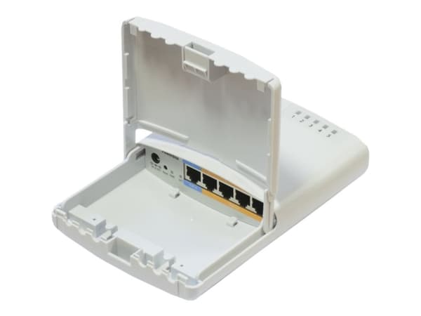 MikroTik RouterBOARD PowerBox - Ruter 4-portssvitsj - DIN-skinnemonterbar, stangmonterbar Hvit