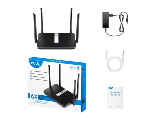 Cudy X6, Wi-Fi 6 (802.11ax), Dobbelbånd (2.4 GHz / 5 GHz), Ethernet/bredbåndsforbindelse, Sort, Frittstående router