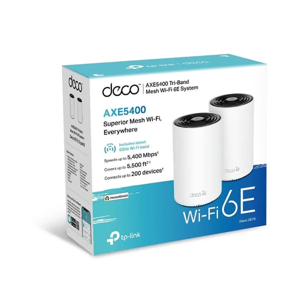 TP-Link | Deco XE75 V1 - Wi-Fi-system (2 rutere) - op til 5500 sq.ft - mesh - GigE - Wi-Fi 6E - Tri-Band