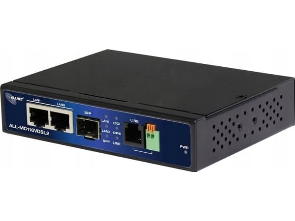 ALLNET ALL-MC116VDSL2, 2x RJ45, SFP, 10BASE-T, 100BASE-T, 160 Mbit/s, IEEE 802.3ab, IEEE 802.3u, IEEE 802.3z, Svart, ADSL (RJ-11), Ethernet (RJ-45)