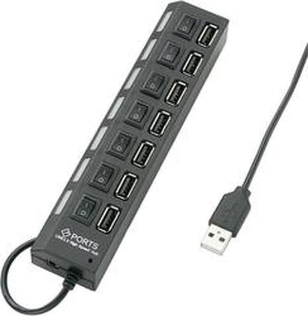 Renkforce USB 2.0 hubb 7 portar Individuellt omkopplingsbar, Med statuslysdioder Svart