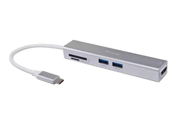 Equip133480 Adapter USB-C/ 5-i-1-USB-C-Multifunktionel Adapter/HDMI/ 2xUSB3.0/ SD/ 4K30Hz/ 0,15m/ Sølv