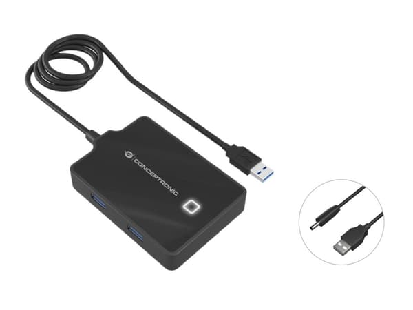 Conceptronic HUBBIES 4-portars USB 3.0-hubb - 90 cm kabel - USB 3.2 Gen 1 (3.1 Gen 1) Typ-A - USB 3.2 Gen 1 (3.1 Gen 1) Typ-A - 5000 Mbit/s - Svart -