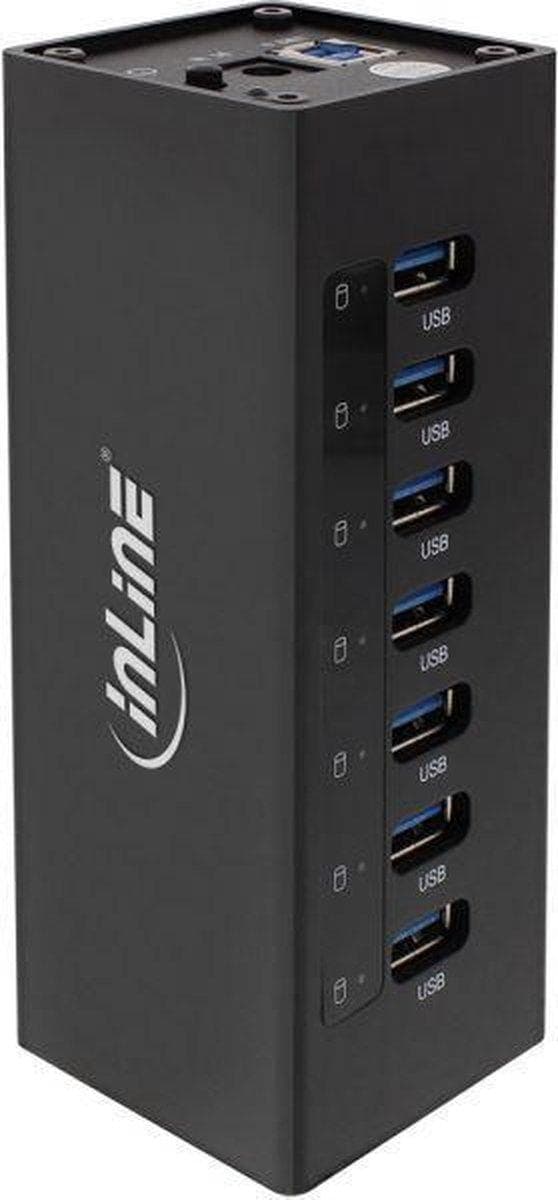 InLine USB-hub med 7 porte - USB3.0 - ekstern 12V strømforsyning / sort - 1 meter