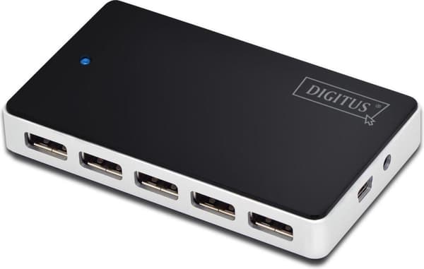 Digitus DA-70229 10 porte USB 2.0 hub Sort, Sølv