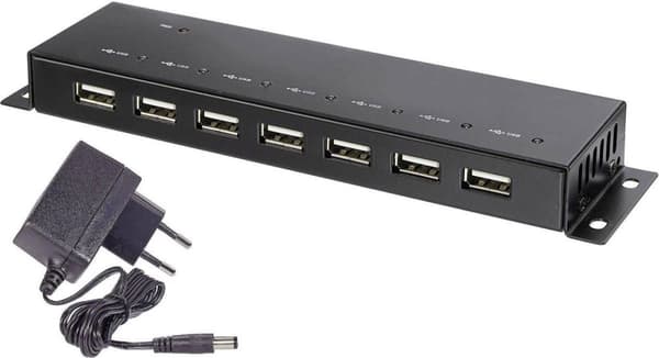 Renkforce 7 porte USB 2.0 hub Med metalhus, Vægmontering Sort