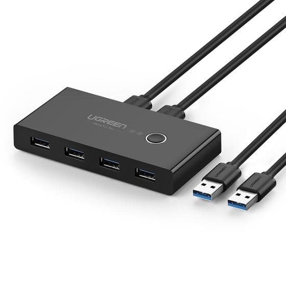 UGREEN USB Hub 4-ports USB 3.0 - Växla mellan två datorer - Switch adapter för datortillbehör och hårddiskar