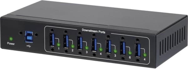 Renkforce 7 portar USB 3.2 Gen 1 hubb För industriella applikationer, För väggmontering Svart