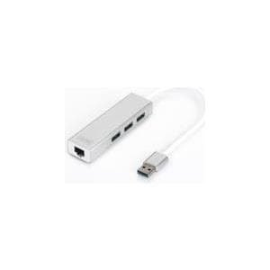 Assmann/Digitus USB 3.0 3-Port HubundLAN-Adapt USB 3.0, 3-Port HUB og Gigabit LAN Adapter, 3xUSB A/F,1xUSB A/M,1xRJ45 LAN Understøtter Windows og Mac