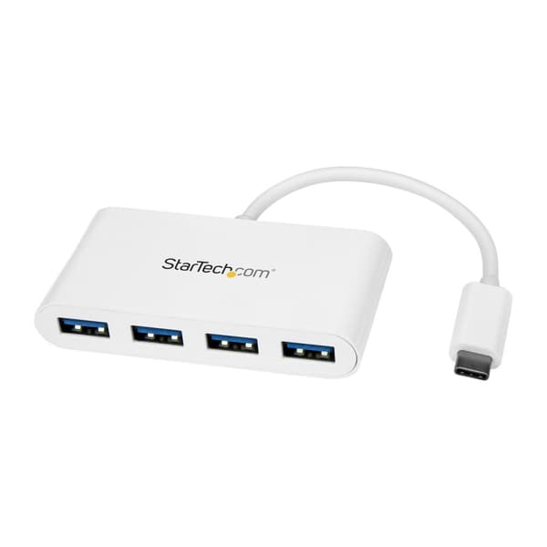 StarTech.com USB-C Hub - 4 Port USB 3.0 - USB C till 4x USB-A - Bussdriven - vit - Kompakt USB C Hub - USB Type-C adapter