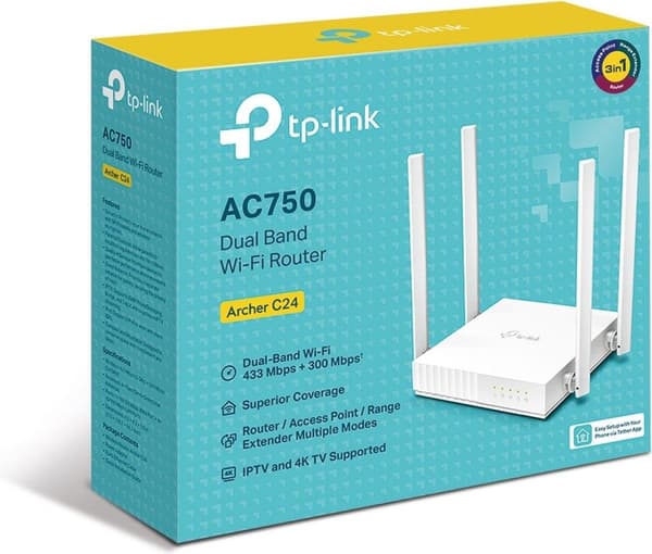 TP-LINK ARCHER C24 trådlös router Fast Ethernet Dual-band (2,4 GHz / 5 GHz) Vit