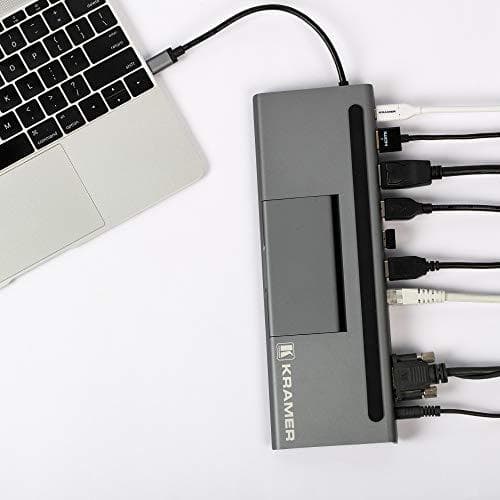 KRAMER KDOCK-4 USB-C HUB multiport-adapter 2 USB 3.0, 1 USB 2.0, 1 ETHERNET, SD, UBALANCERET STEREOUDGANG:4K@30 HDMI,4K@30 DP,VGA (91-00015999)