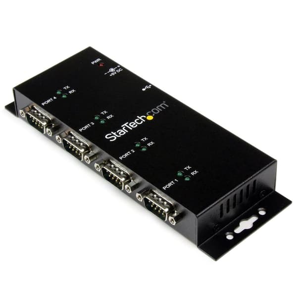 StarTech 4-ports USB til DB9 RS232 seriel adapterhub – Industriel DIN-skinne og vægmontering