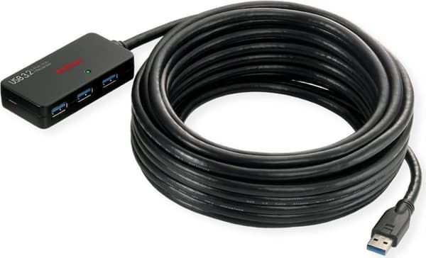 ROLINE USB 3.2 Gen 1 4-ports hub med repeater, sort, 10 m (12.04.1098)