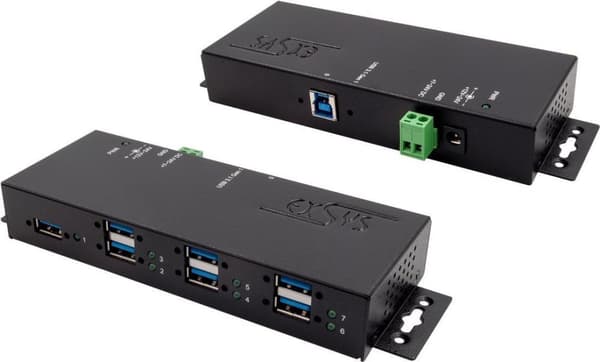 EXSYS GmbH 7 Port USB 3.2 Gen1 Metal HUB med 1,5A laddningsström för smartphones och surfplattor (EX-1189HMVS-3)