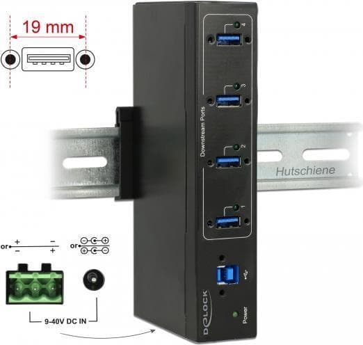 DeLock External Industry Hub 4 x USB 3.0 Typ-A med 15 kV ESD-skydd - Hub - 4 x SuperSpeed USB 3.0 - väggmonterbar - likström