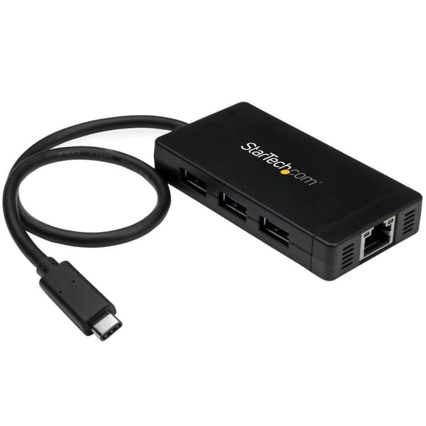 StarTech.com 3-portars USB3.0 Hub med USB-C och GbE - USB Type-C - USB C Hub - Hub - 3 x SuperSpeed USB3.0 + 1 x 10/100/1000 - Desktop (HB30C3A1GE)