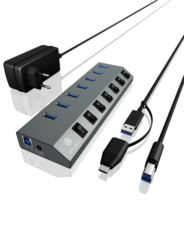 ICY BOX 7 port USB 3.0 Type-A Hub Oplader Aluminium IB-HUB1701-C3