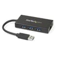 Pikkukuva 1 / 7: StarTech.com 3-porttinen kannettava USB3.0-keskitin Gigabit Ethernet -sovittimella NIC - Keskitin - 3 x SuperSpeed USB3.0 + 1 x 10/100/1000 - pöytäkon