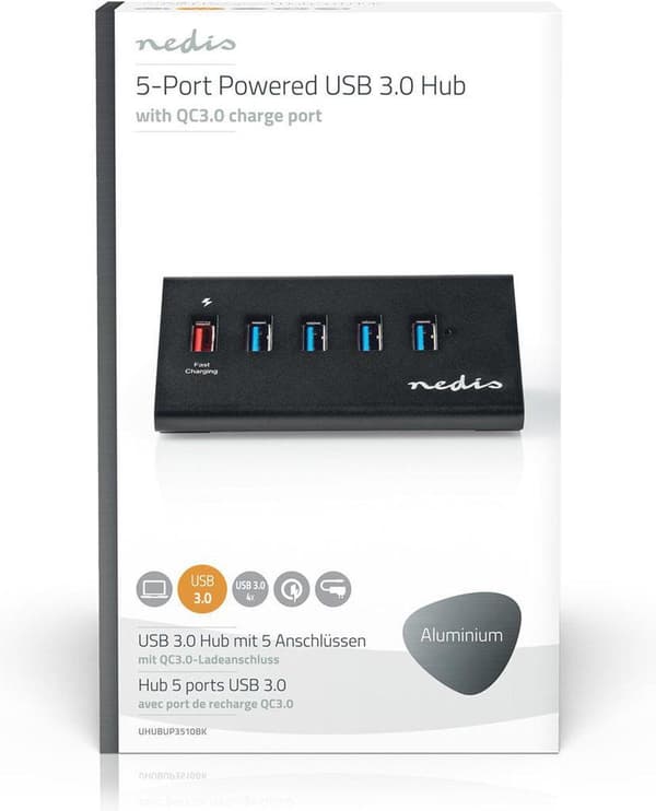 Nedis USB Hub | 5-portars port(ar) | QC3.0 / USB 3.2 Gen1 | Strömförsörjning / USB-driven | 5 Gbps | 5x USB