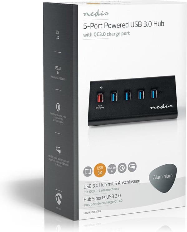 Nedis USB Hub | 5-portars port(ar) | QC3.0 / USB 3.2 Gen1 | Strömförsörjning / USB-driven | 5 Gbps | 5x USB