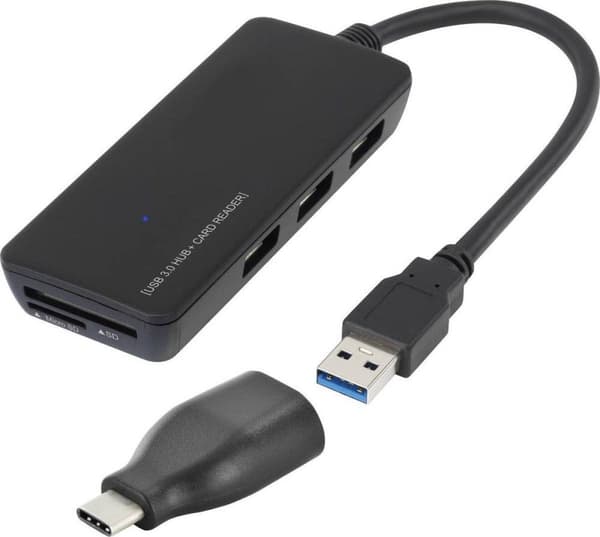 Renkforce 3 Ports USB 3.2 Gen 1 Hub med indbygget SD-kortlæser Sort