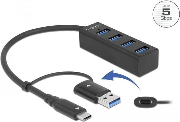 Delock - Hub - 4 x USB 3.2 Gen 1 + 1 x USB-C 3.2 Gen 1 - Desktop (63828)