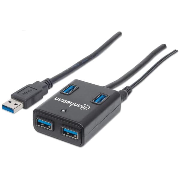 Manhattan USB 3.0 Hub (4 portar, strömförsörjning via nätadapter eller USB) 162302 svart