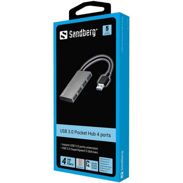 Sandberg USB3.0 Pocket Hub - Hub - 4 x SuperSpeed USB3.0 - Desktop (133-88)