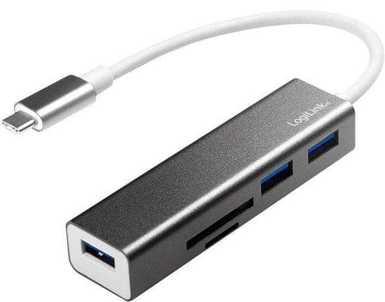 Logilink USB-C 3-ports hub med kortlæser - Hub - 3 x SuperSpeed USB 3.0 - Desktop (UA0305)