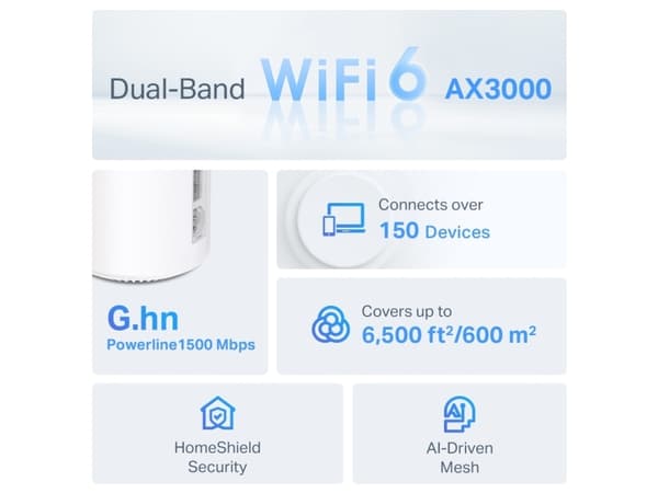 TP-Link Deco PX50(3-pack), Hvit, Innvendig lys, Mesh system, 600 m², Dobbelbånd (2.4 GHz / 5 GHz), Wi-Fi 6 (802.11ax)