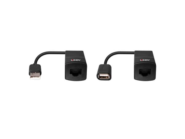 Lindy 43365, Nätverkssändare och -mottagare, 60 m, 12 Mbit/s, Cat5e, Cat6, Svart, Plast