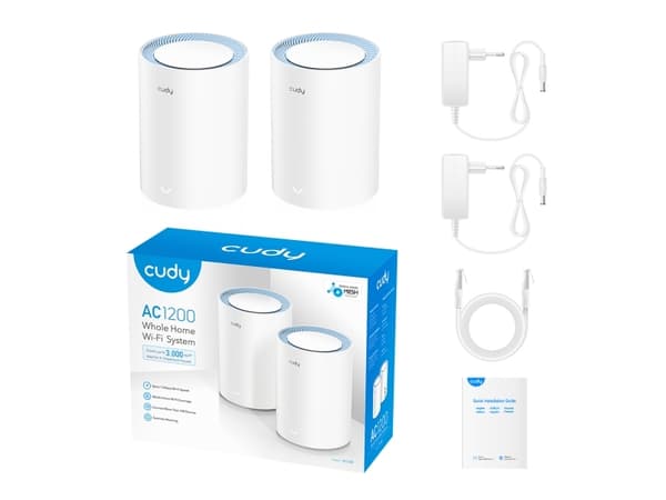 Cudy M1200 2-PACK, Vit, Intern, Mesh-system, Rundstrålande, Dual-band (2,4 GHz / 5 GHz), Wi-Fi 5 (802.11ac)