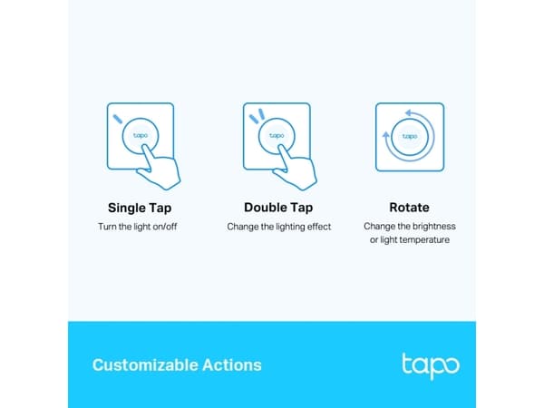 TP-Link Tapo S200D, Smart dimmer, Extern, Knappar, Rotations-, Vit, 886 - 922 MHz, Batteri