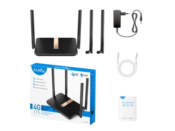 Cudy LT500D, Wi-Fi 5 (802.11ac), Dobbelbånd (2.4 GHz / 5 GHz), Ethernet/bredbåndsforbindelse, 4G, Sort, Frittstående router