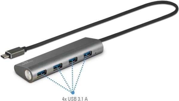 Renkforce 4 portar USB 3.2 Gen 1 hubb Med aluminiumhölje Silver