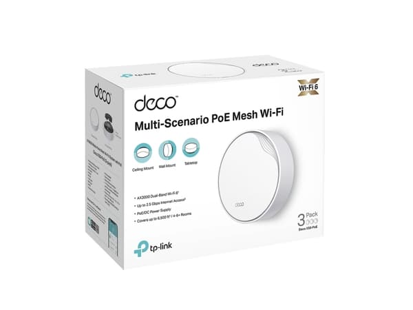 TP-Link DECO X50-PoE(3-PACK), Hvid, Intern, Mesh-system, 600 m², 0 - 40 °C, -40 - 60 °C