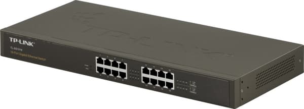 TP-LINK, nettverksswitch, 16-port 10/100/1000Mbps, RJ45, metall, 19 Sort