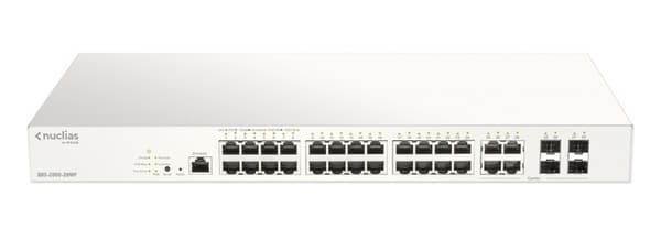 28-port Gigabit PoE+ Nuclias Smart Managed Switch inkludert 4x 1G Com Grå