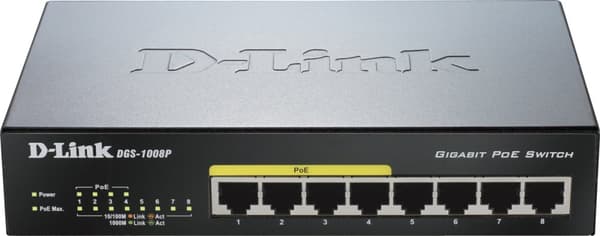 D-Link 8-port 10/100/1000 Desktop Switch w/ 4 PoE Ports (DGS-1008P)